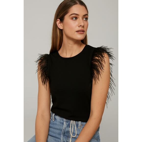 Eva Franco Anthropologie black ostrich goth grunge Witchy tank blouse top small - Picture 1 of 6